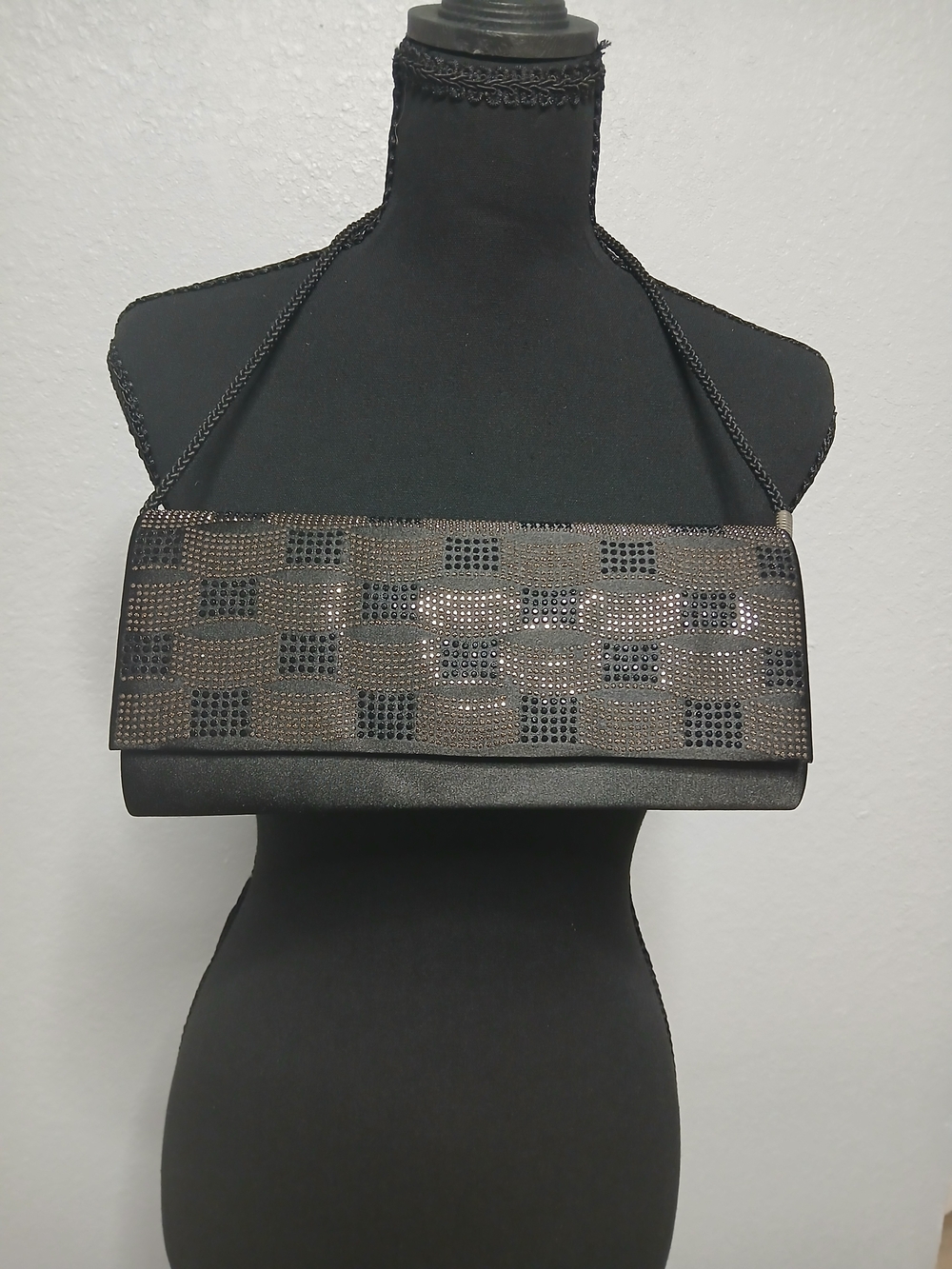 Black Evening Clutch with Bronze-Textured Flap